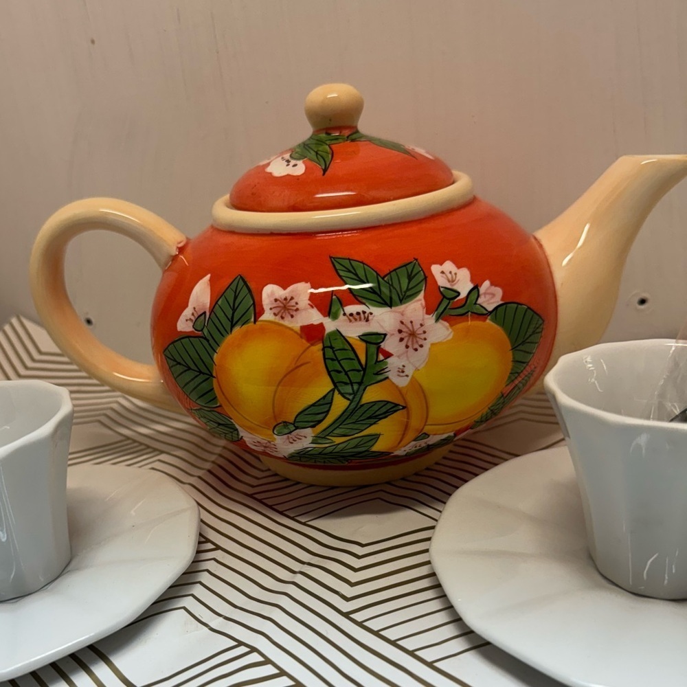 Orange blossom teapot hand painted ONLY no cups